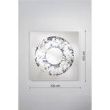 Torus Hand Silvered Square Wall Mirror 100cm, a plain mirrored square with a hand-silvered ring in clouded black, grey and brown tones, shown on a light grey wall with size markers.