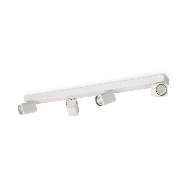 The Sparkeon Quad Bar Squad Spotlight in white showcases a minimalist design with four adjustable light heads mounted on a rectangular bar, making it ideal for targeted lighting.