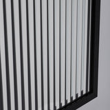 Close-up at an angle where the two layers of strips slide out of register, with the frame corner behind.