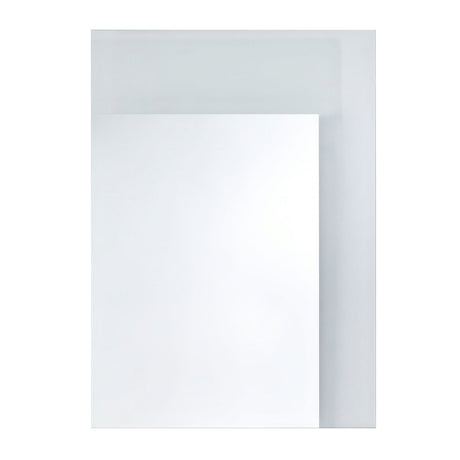 Void Small Partly Silvered Wall Mirror, 70cm rectangular frameless design with two overlapping glass panels creating a mirrored and pale translucent effect, shown on a plain white background.
