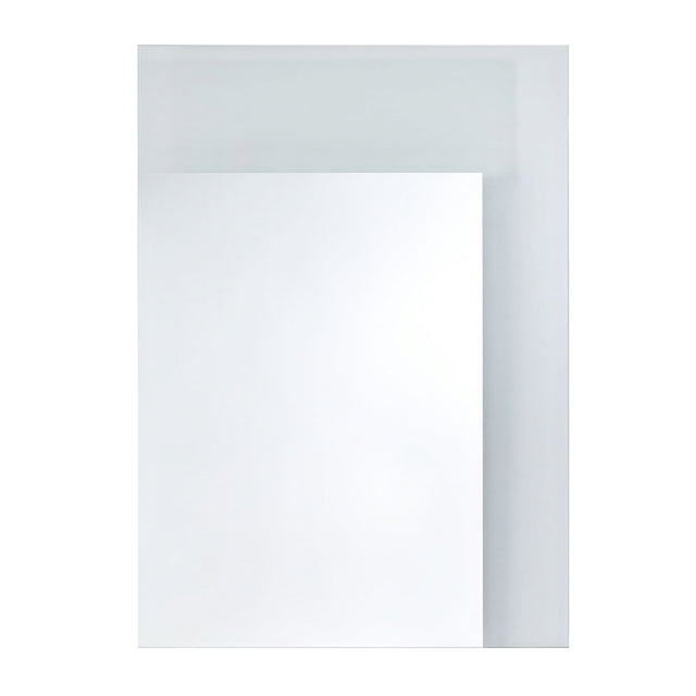 Void Small Partly Silvered Wall Mirror, 70cm rectangular frameless design with two overlapping glass panels creating a mirrored and pale translucent effect, shown on a plain white background.