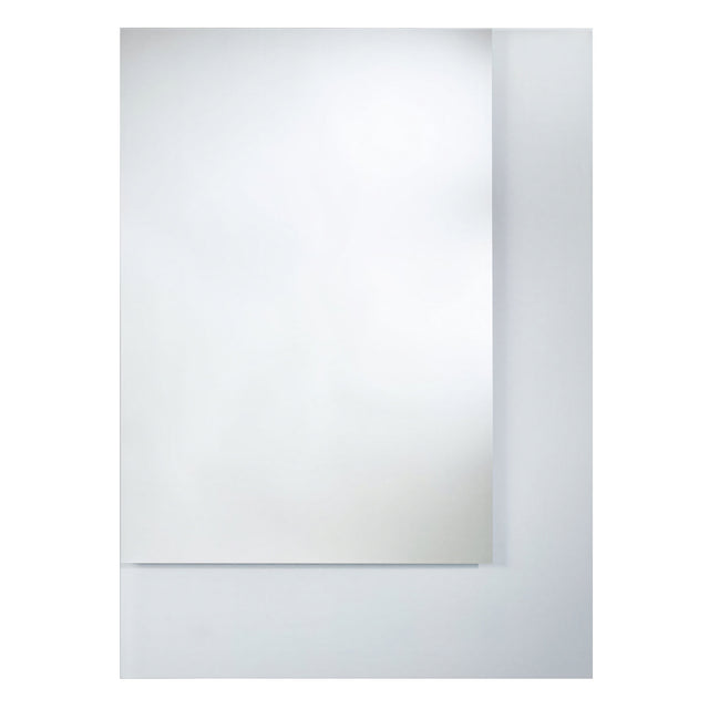 Void Rectangular Wall Mirror, 140cm, frameless clear glass with an asymmetric silvered section stopping short of two edges, set against a plain white background.
