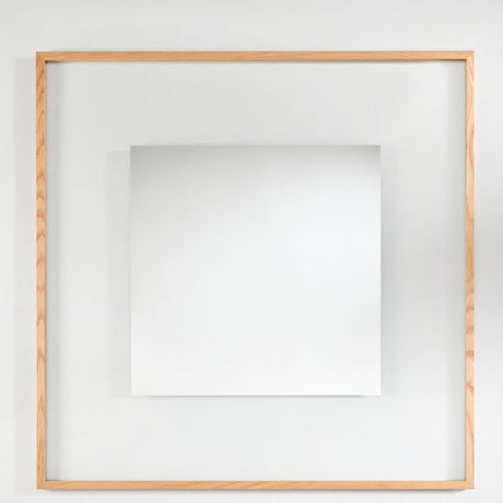 Passepartout Solid Oak Square Wall Mirror 105cm with a slim square oak frame and an offset mirrored glass panel that fades toward clear edges, on a plain white background.