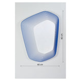 Vibe Blue Line Print Irregular Wall Mirror 80cm, a soft five-sided mirror with concentric blue printed lines fading to clear glass, shown with 60cm width and 80cm height on a light grey background.