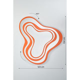 Nimbus Orange Banded Glass Wall Mirror, 123cm irregular cloud-like shape with alternating orange and mirrored glass bands, shown with 123cm width and 104cm height dimensions on a light background.