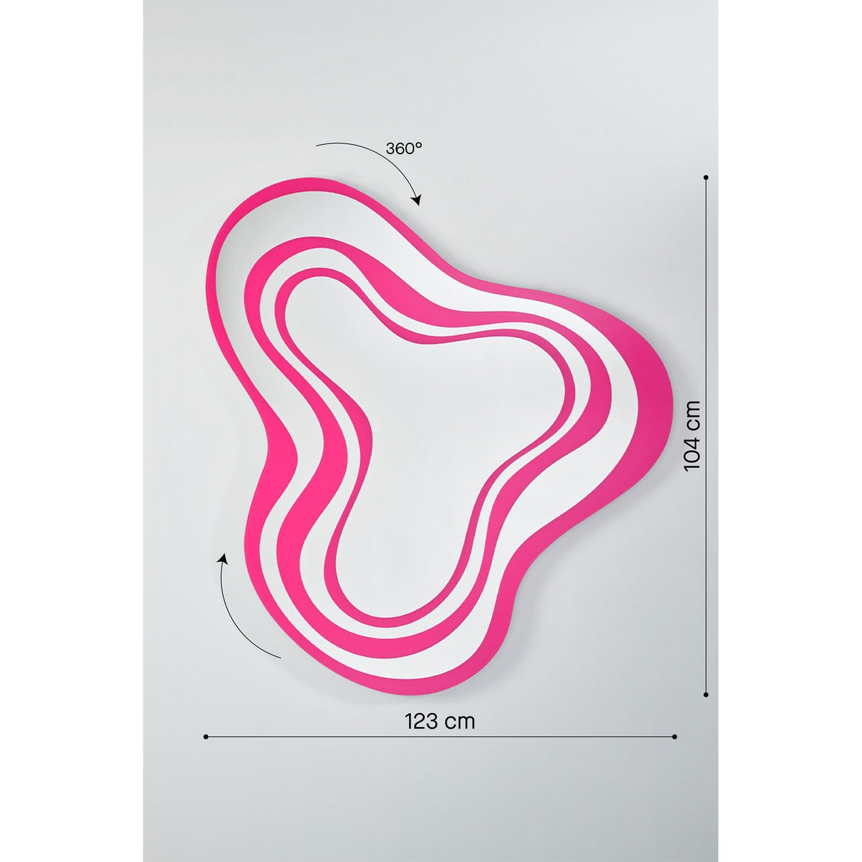 Nimbus Pink Banded Glass Wall Mirror, 123cm irregular cloud-shaped design with alternating pink and mirrored glass bands, dimensions 123cm width by 104cm height.