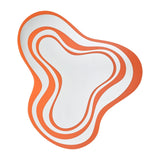 Frameless wall mirror in a cloud like outline, banded with alternating orange and silvered glass.