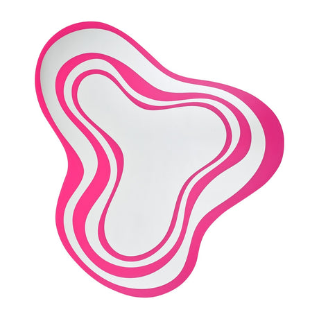 Nimbus Pink Banded Glass Wall Mirror 123cm, an irregular cloud-shaped mirror with alternating silvered and pink glass bands, frameless, on a plain white background.
