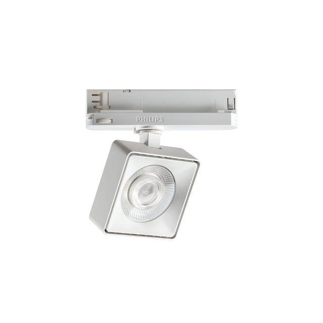 The Helionis LED Track Square Spotlight 22W 3000K in white features a modern square spotlight design, providing energy-efficient and adjustable lighting that is mounted on a track system for versatile applications.