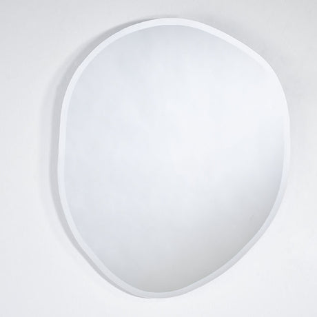 Pure Bevelled Edge Organic Wall Mirror 78cm, frameless glass mirror in a soft irregular pebble shape with a wide bevelled edge, shown against a plain white background.
