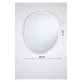Pure Bevelled Edge Organic Wall Mirror, 65cm x 78cm, frameless pebble-shaped glass with a wide bevelled edge, shown with dimensions on a plain white background.