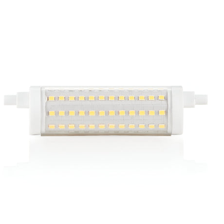 The 14W R7s Non-Dimmable SMD LED Bulb - 3000K showcases a cylindrical design with a white base and evenly distributed yellow LED lights, providing 1700 lumens of energy-efficient illumination. Equipped with pin connectors at both ends, it is ideal for use in fixed light fixtures against a plain white background.