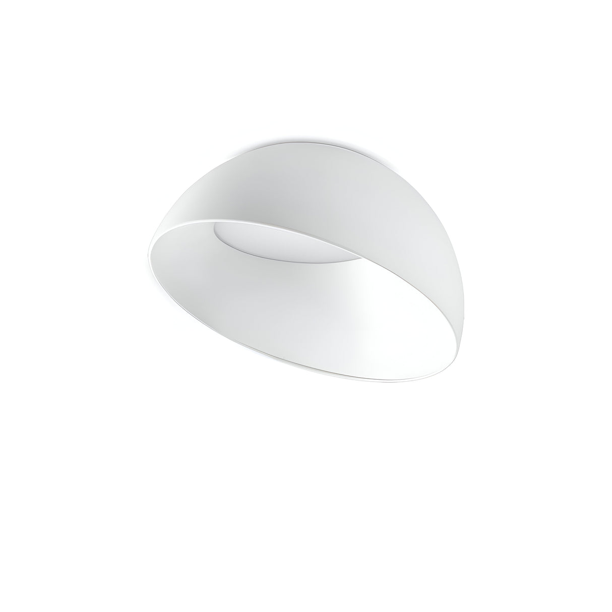 Presenting the Lucidus-2 LED Flush Ceiling Light in a sleek, modern minimalist design with smooth curves. This energy-efficient fixture boasts a refined white finish, providing a soft, even illumination when mounted on a white ceiling, blending effortlessly with its surroundings.