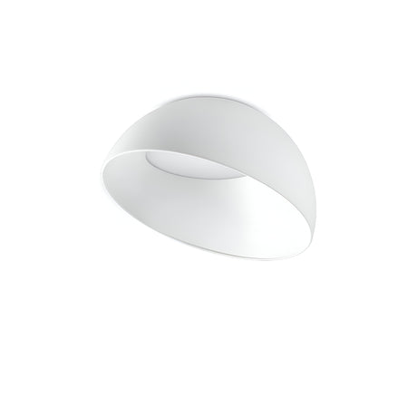 Presenting the Lucidus-2 LED Flush Ceiling Light in a sleek, modern minimalist design with smooth curves. This energy-efficient fixture boasts a refined white finish, providing a soft, even illumination when mounted on a white ceiling, blending effortlessly with its surroundings.