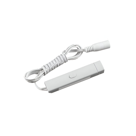 The Nocturne Button Switch for Input Power Cord features a coiled white cord that connects to a slim, rectangular switch with a central button on a plain white background.