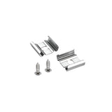 The Nocturne Metal Mounting Clips with Screws are showcased on a plain white background, featuring two robust metal clips with a reflective silver finish and a central hole for mounting. Accompanying these clips are two small screws, precisely designed to fit the clips, making them ideal for lighting installation purposes.