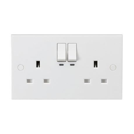 A 13A double electrical socket with two switched outlets, featuring a smart Wi-Fi three-pin configuration that integrates with Alexa and Google Assistant for convenient voice-controlled energy management.