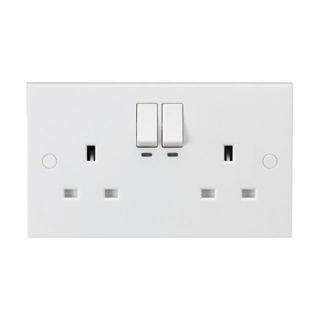 A 13A double electrical socket with two switched outlets, featuring a smart Wi-Fi three-pin configuration that integrates with Alexa and Google Assistant for convenient voice-controlled energy management.