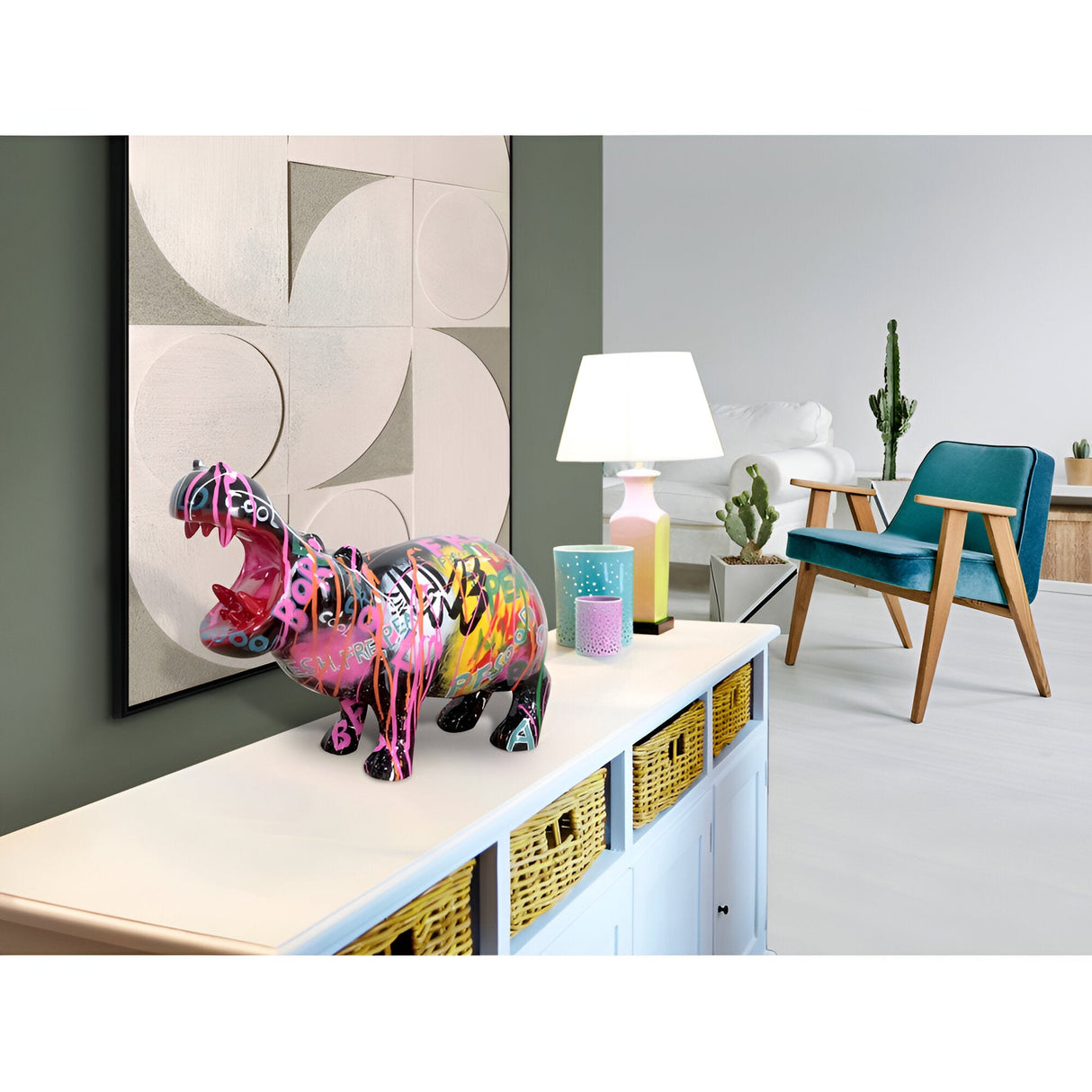 Hippo Multicolour Graffiti Hippopotamus Figurine - 34cm