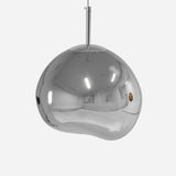 The Ex-Display Lava Large Pendant Light in silver features an eye-catching, asymmetrical design that reflects its surroundings—a modern lighting statement ideal for any room.