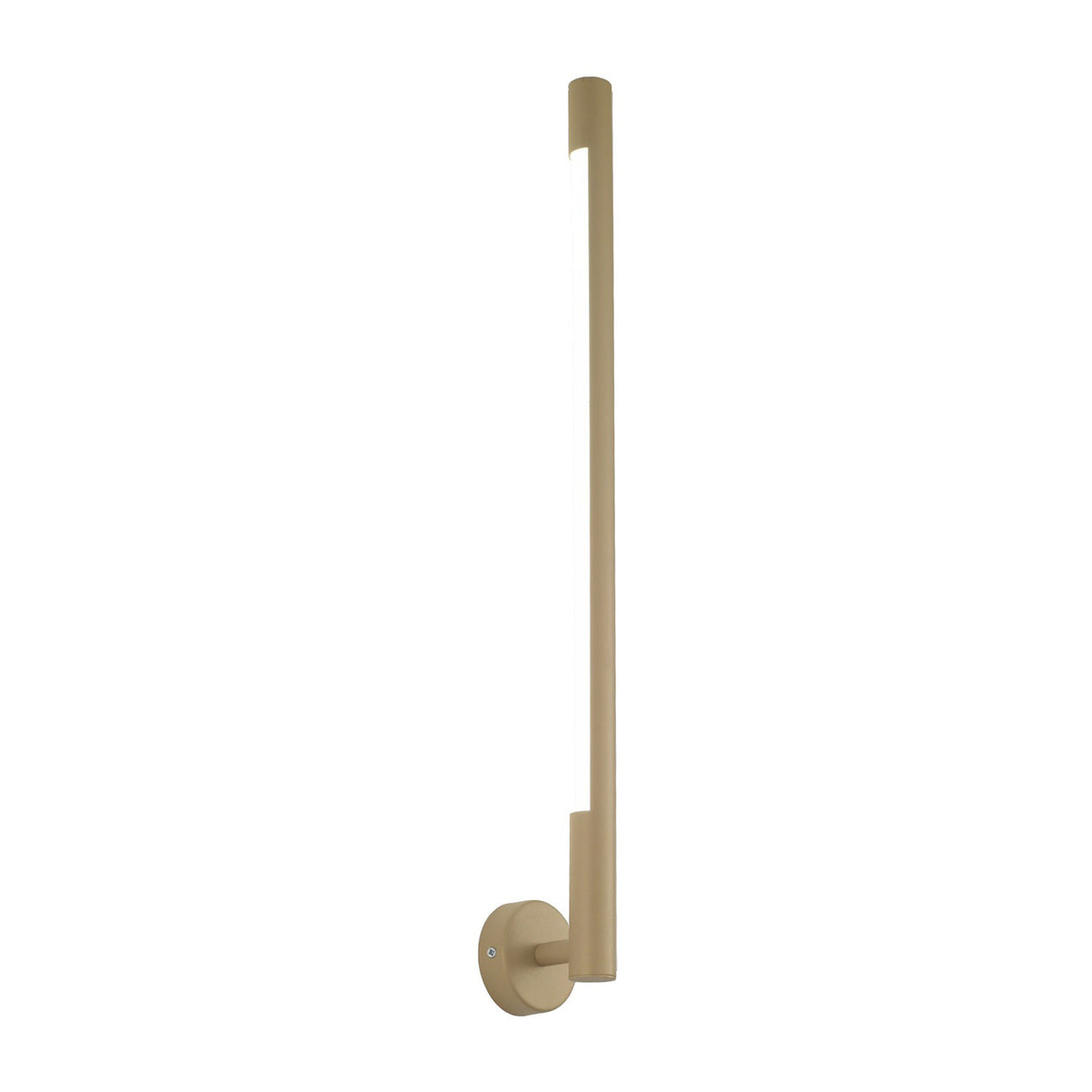 Index Cylinder Wall Light 10cm, a slim vertical LED tube wall fitting in gold-toned metal with a round wall mount base, shown on a plain white background.