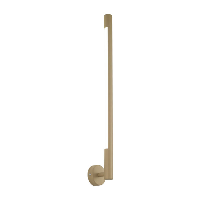 Index Cylinder Wall Light 10cm, a slim vertical LED tube wall fitting in gold-toned metal with a round wall mount base, shown on a plain white background.