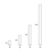 A chart with four vertical bars of equal width but varying heights is labeled from left to right: 140, 300, 600, and 1000. Each bar has a base labeled 60. The sleek copper finish enhances its appearance, similar to how the Pulcra LED Tube Ceiling Light - Copper combines energy efficiency with stylish design.