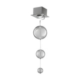 Bolero Bubble Glass Pendant Light with square chrome ceiling canopy and three graduated clear glass globes on a slim rod, shown on a plain white background.