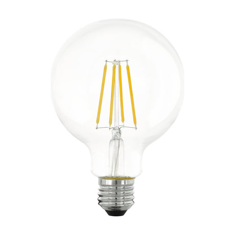 3 Step Dimmable LED Globe Bulb E27 G95 with clear glass body, visible warm white filament strips, and an E27 screw cap, shown on a plain white background.