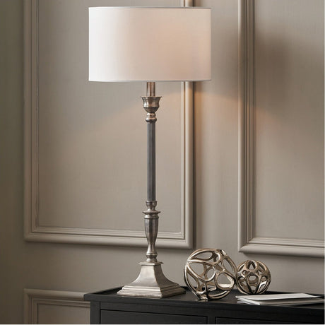 Canterbury Antique Silver Metal Table Lamp with White Handloom Shade