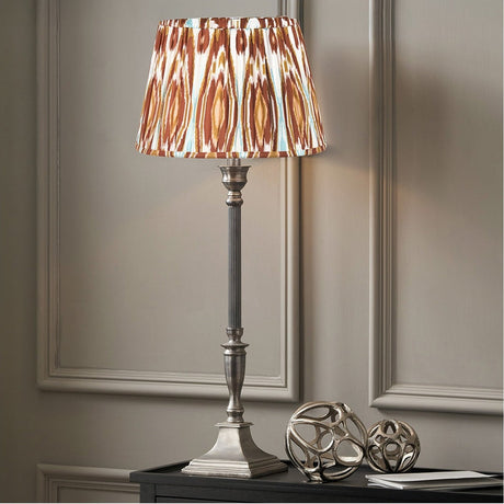 Canterbury Antique Silver Metal Table Lamp with Cinnamon Ikat Shade