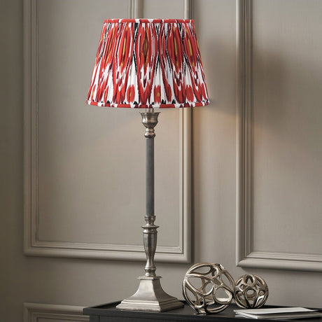 Canterbury Antique Silver Metal Table Lamp with Red Ikat Shade