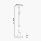 Line drawing of the Canterbury Antique Silver Aluminium Table Lamp Base showing turned column and stepped square foot, with 70cm height and 15cm width/depth labelled.