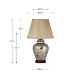 Papillon Butterfly ceramic table lamp, 61cm, gold-toned base with butterfly and floral decals, pleated beige fabric shade, and dark wood foot.