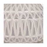 Close-up of the Anneli table lamp's ceramic base showing a faceted Aztec-style triangle texture in warm white with grey-shadowed recesses.