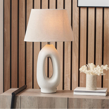 Laila Natural Beige Organic Tall Ceramic Table Lamp - 56cm