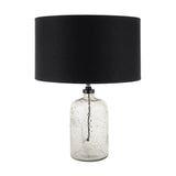 Ophelia Small Grey Bubble Glass Table Lamp Base, 32cm, with textured bubbled glass body and black fitting, paired with a black drum shade, on a plain white background.