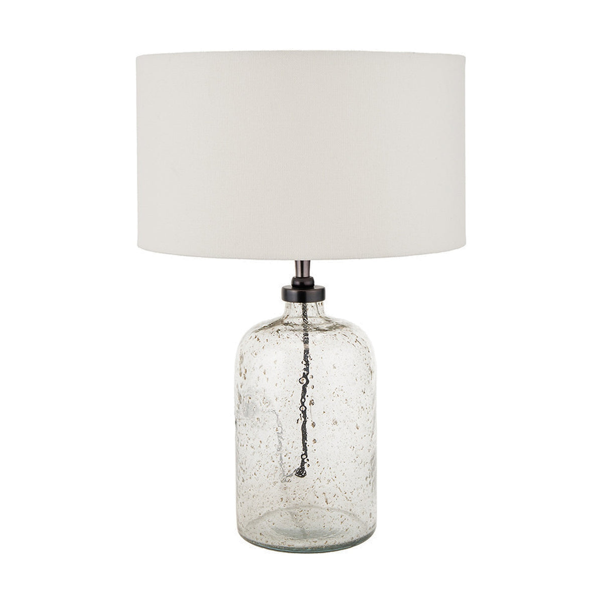 Ophelia Small Grey Bubble Glass Table Lamp Base with cream drum shade and dark metal fitting, shown on a plain white background.