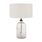 Ophelia Small Grey Bubble Glass Table Lamp Base with cream drum shade and dark metal fitting, shown on a plain white background.