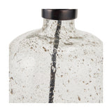 Close-up of the Ophelia Small Grey Bubble Glass Table Lamp Base, 32cm, showing bubbled glass texture with a dark central seam and bronze-toned metal collar on a white background.