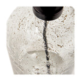 Close-up of the Ophelia Small Grey Bubble Glass Table Lamp Base, showing textured bubbled glass body and black fitting with cable detail.