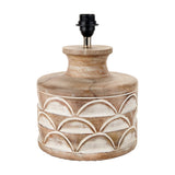 Kingsbury White Wash Large Carved Wood Table Lamp Base, 33cm, cylindrical with carved scalloped pattern and black fitting, shown on a plain white background.