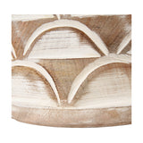 Close-up of the Kingsbury White Wash Large Carved Wood Table Lamp Base showing a scalloped carved pattern in white-washed wood with natural grain visible.