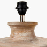 Kingsbury White Wash Large Carved Wood Table Lamp Base, 33cm, close-up of turned wood body with black lamp holder and nickel fitting on a plain white background.