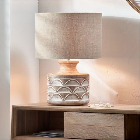Kingsbury White Wash Large Carved Wood Table Lamp Base - 33cm