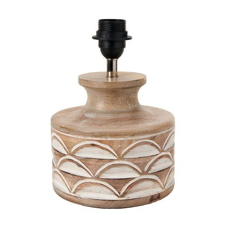 Kingsbury White Wash Carved Wood Table Lamp with Self Lined Shade