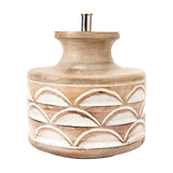 Kingsbury White Wash Carved Wood Table Lamp Base, 25cm, with scalloped carved band and silver fitting, shown on a plain white background.