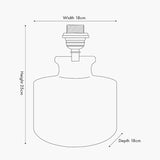 Line drawing of the Kingsbury White Wash Carved Wood Table Lamp Base, 25cm tall and 18cm wide, showing the curved wood body and E27 lamp holder fitting on a plain background.