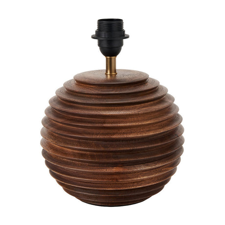 Pembury Brown Wash Turned Wood Table Lamp with Cinnamon Ikat Shade