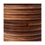 Close-up of the Pembury Brown Wash Turned Wood Table Lamp Base, showing ridged turned wood detailing and a warm brown wash finish with visible grain.